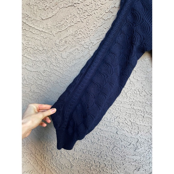 KOBI HALPERIN NWT Luxe Wool Knit Navy Blue Monica Fringe Belted Cardigan Sweater - Picture 7 of 16